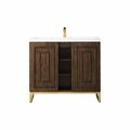 James Martin Vanities Alicante 39.5in Single Vanity, Mid-Century Acacia, Radiant Gold w/ White Glossy Composite Stone Top E110V39.5MCARGDWG